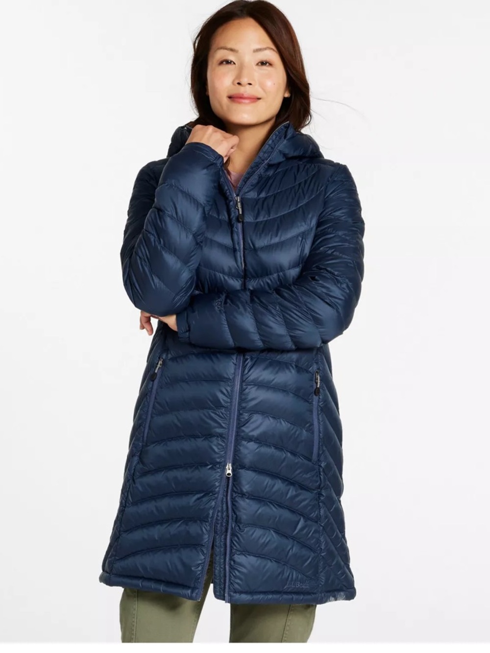 L.L. Bean Navy Hooded Long Packable Puffer Coat
